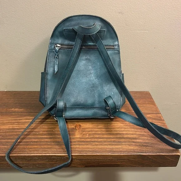 EUC Teal Blue Green Patricia Nash Leather Woven Backpack Bag Purse - Picture 3 of 7